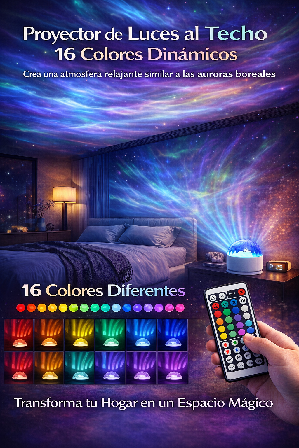 Proyector Galaxy 360° con Control Remoto / Luz Aurora Boreal para Habitación