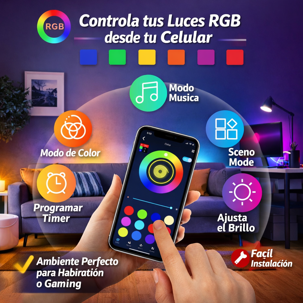 Tira LED RGB Inteligente con control APP /Luces Decorativas para Habitación. - Image 2