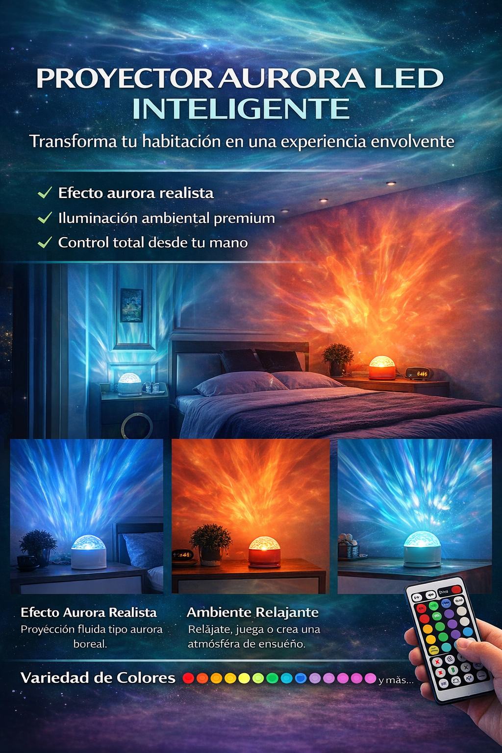 Proyector Galaxy 360° con Control Remoto / Luz Aurora Boreal para Habitación - Image 4